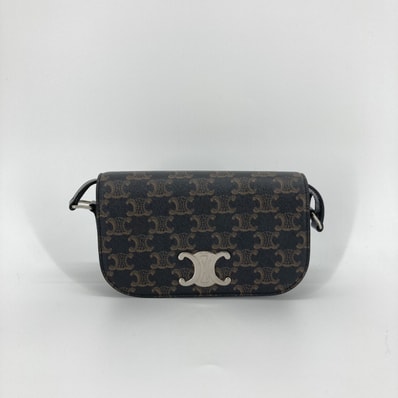 CELINE(セリーヌ) スモールトリオンフクロス レザー シルバー金具 117892 ショルダーバッグ ブラック×シルバー
