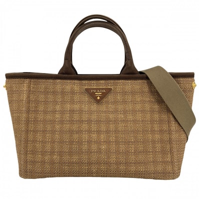 PRADA プラダ 2WAY ショルダーバッグ ハンドバッグ 肩掛け トライアングルロゴ かごバッグ 1BG155 キャンバス ストロー ブラウン 茶 レディース【中古品】