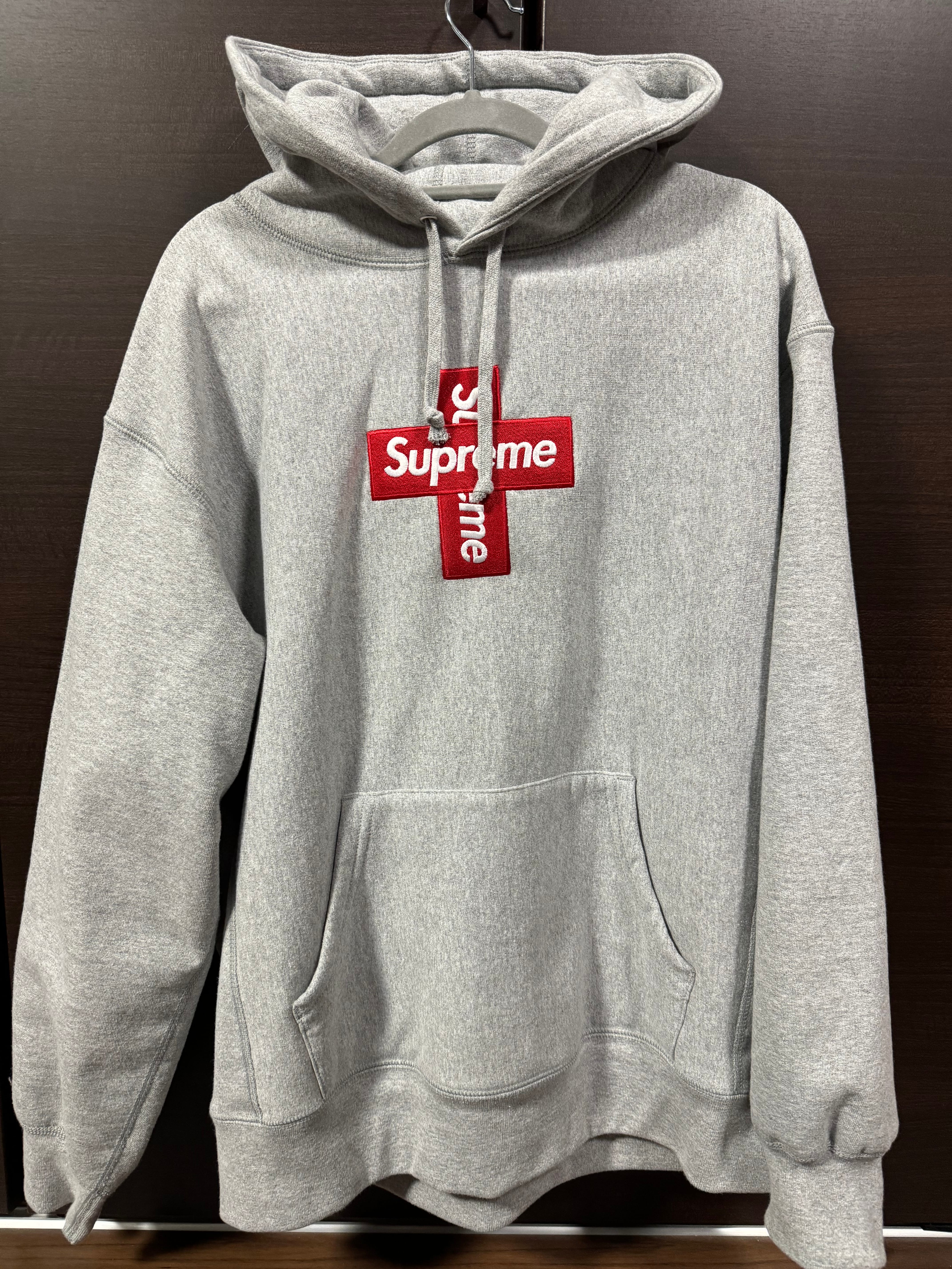 Supreme Cross Box Logo Hooded Sweatshirt "Grey"