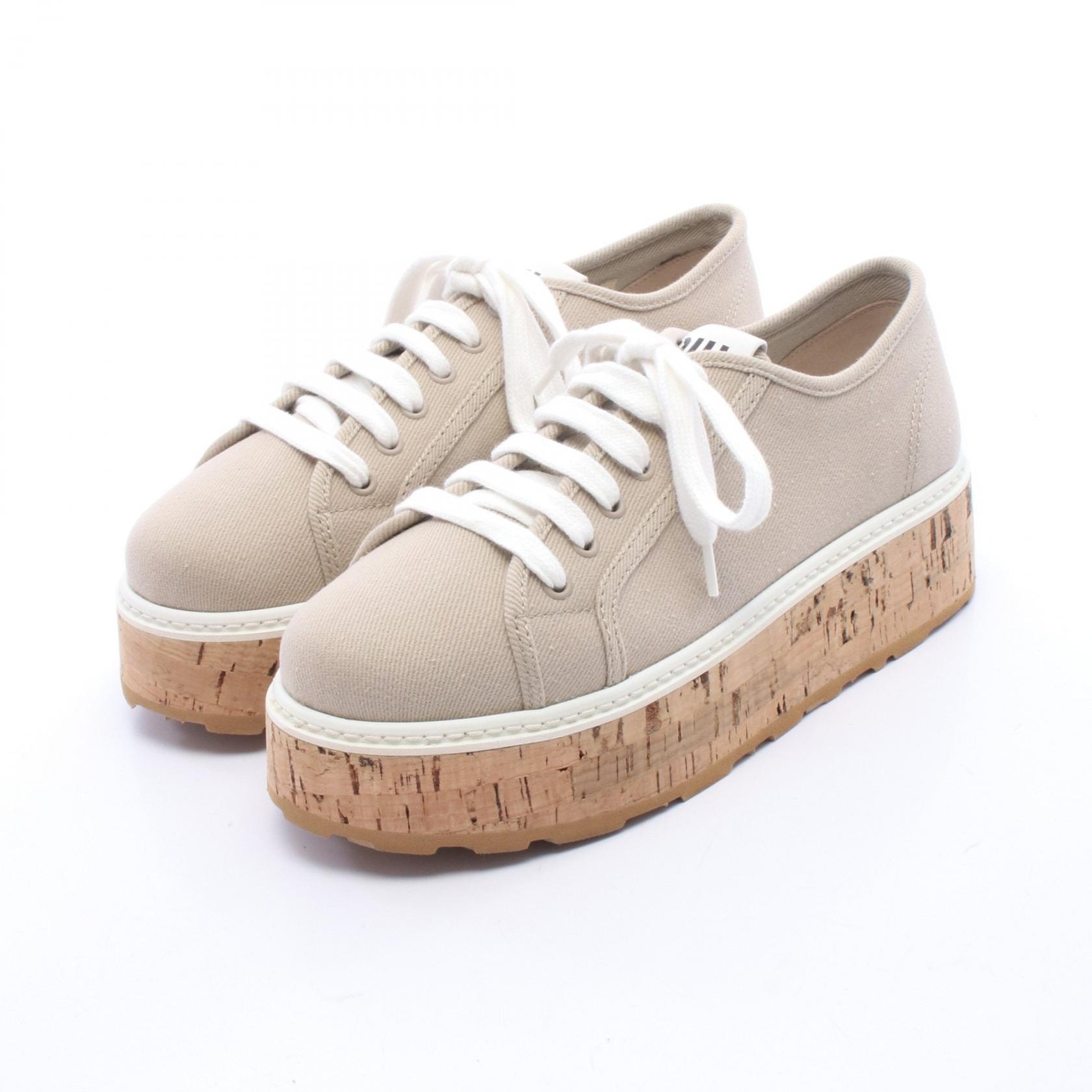 ミュウ ミュウ Miu Miu コルクソール スニーカー 靴 デニム レディース ベージュ系 5E149E 【中古】