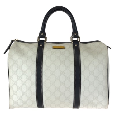 美品 GUCCI グッチ ホワイト ブラック ゴールド金具 GGスプリームキャンバス レザー/ ハンドバッグ ミニボストンバッグ 601500 【中古】