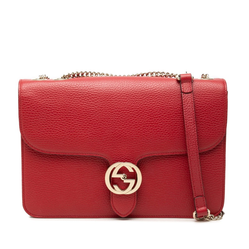 グッチ インターロッキングG チェーン ショルダーバッグ 510303 レッド ゴールド レザー レディース GUCCI 中古