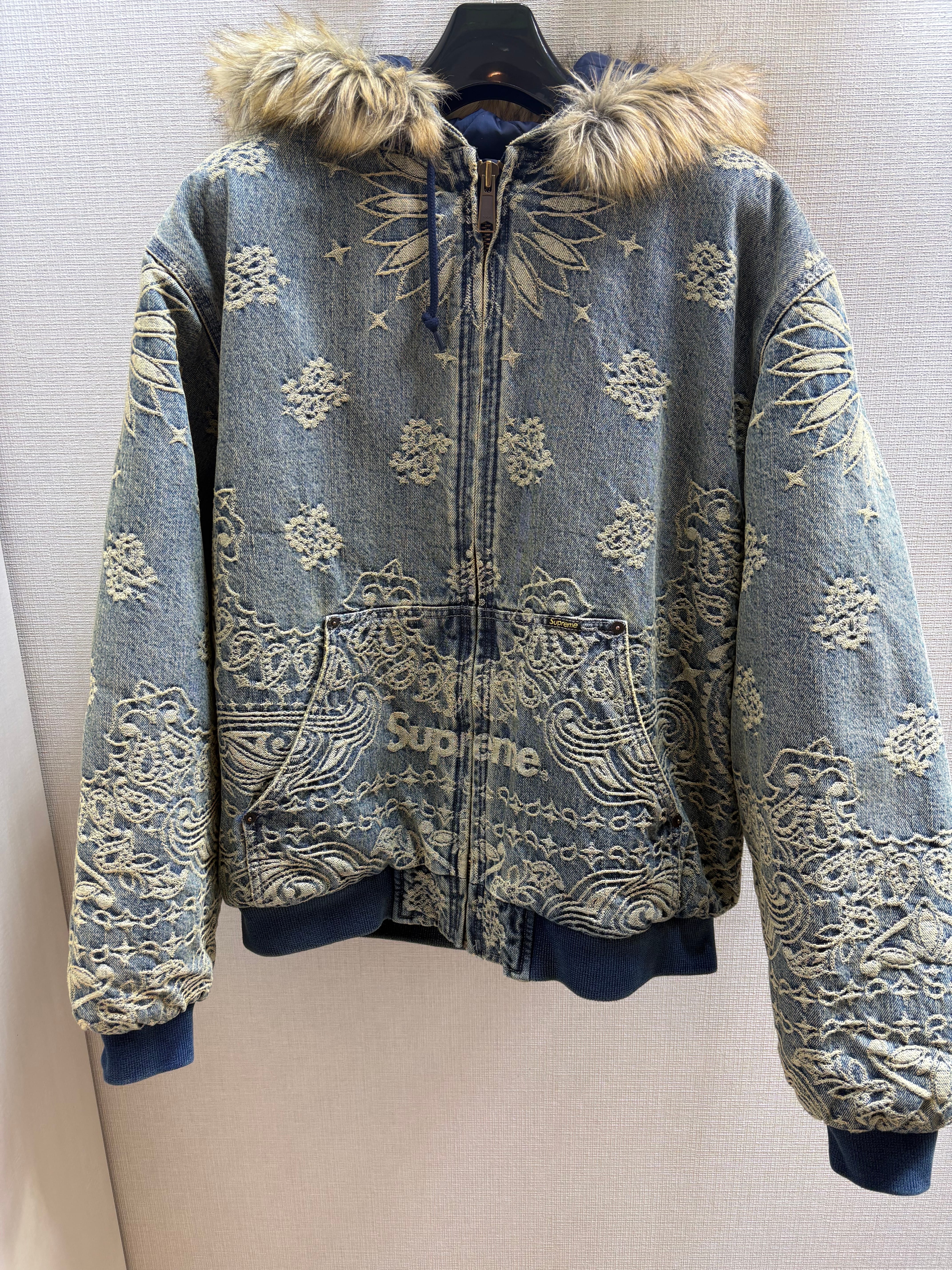 Supreme Bandana Jacquard Denim Hooded Work Jacket "Blue"