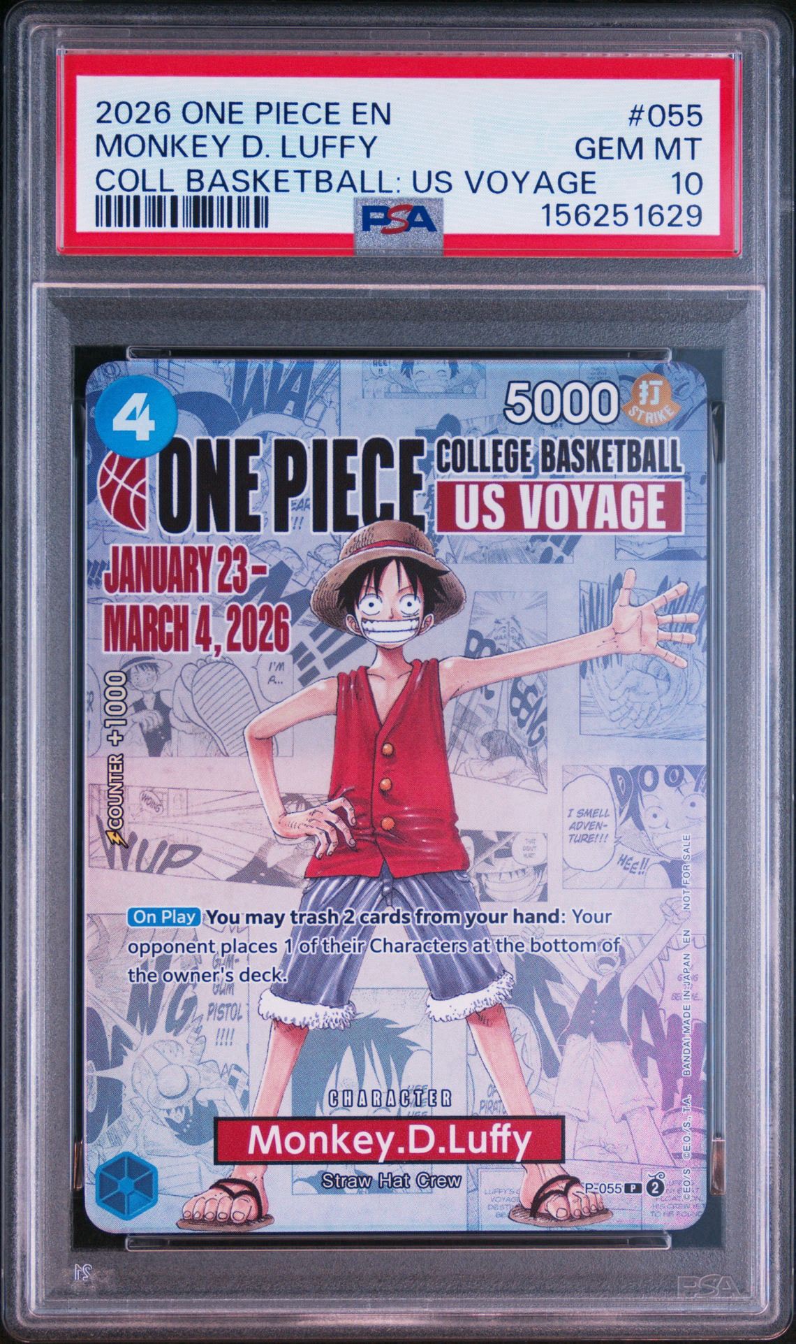 モンキー・D・ルフィ:P (開封済) [P-055]【英語版】(プロモーションカード「ワンピース カレッジ バスケットボール:USボヤージュ」)