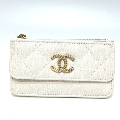 シャネル CHANEL ココマーク マトラッセ フラグメントケース カードケース ウォレット コンパクト財布 長財布 キャビアスキン ホワイト 未使用