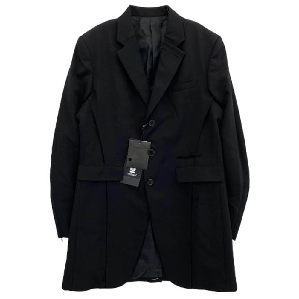 UNDERCOVER アンダーカバー ジャケット 23AW 6839 ハルキングウールツイル 袖ジップ ベストドッキング ロング ジャケット ブラック系 3【新古品】【未使用】【中古】