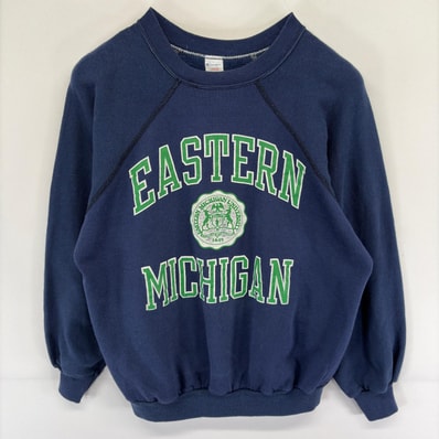 古着 90's/90年代 チャンピオン Champion USA製 スウェット クルーネック カレッジプリント トレーナー L ネイビー系 プリント メンズ