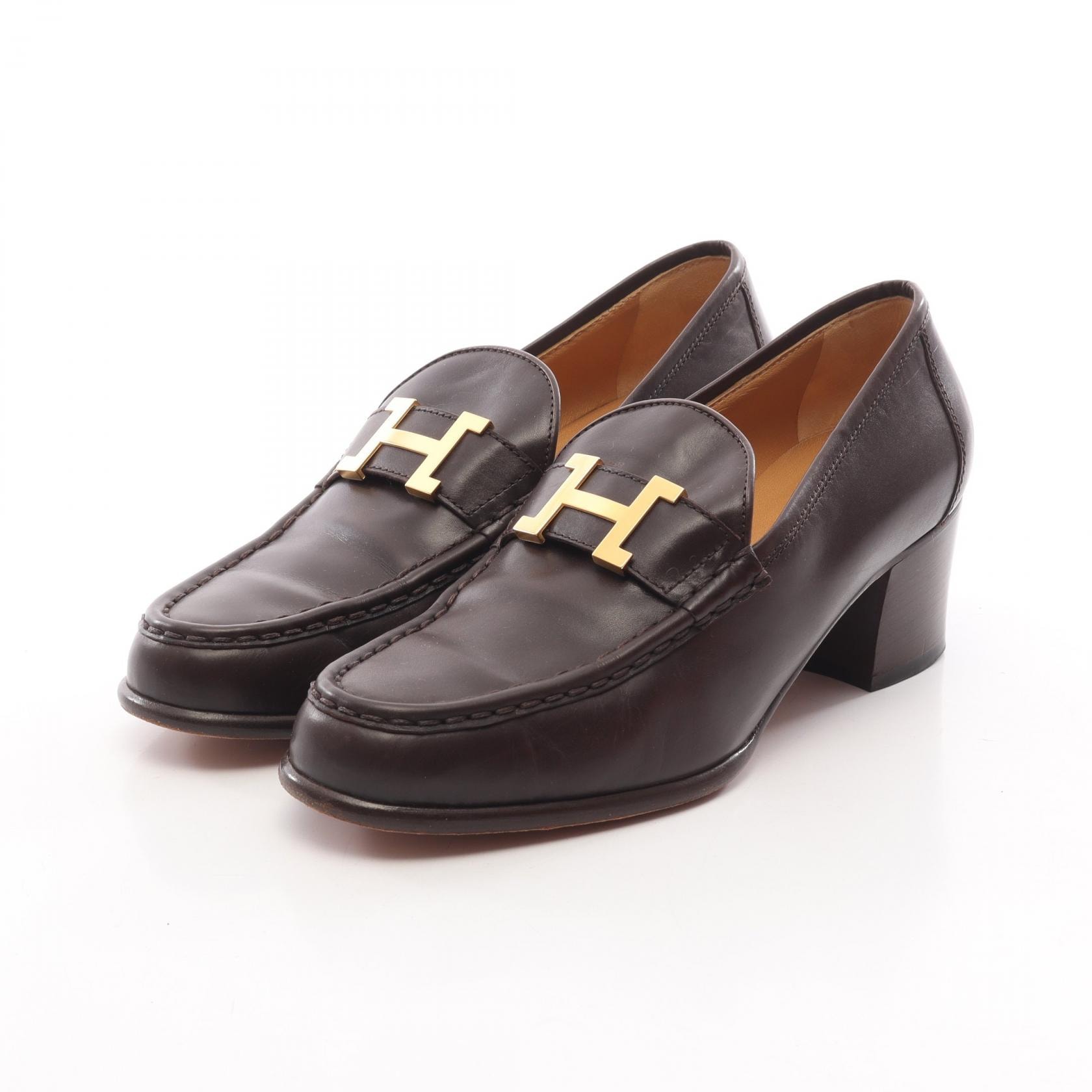 エルメス HERMES コンスタンス ヒール ローファー 靴 レザー レディース ブラウン系 【中古】