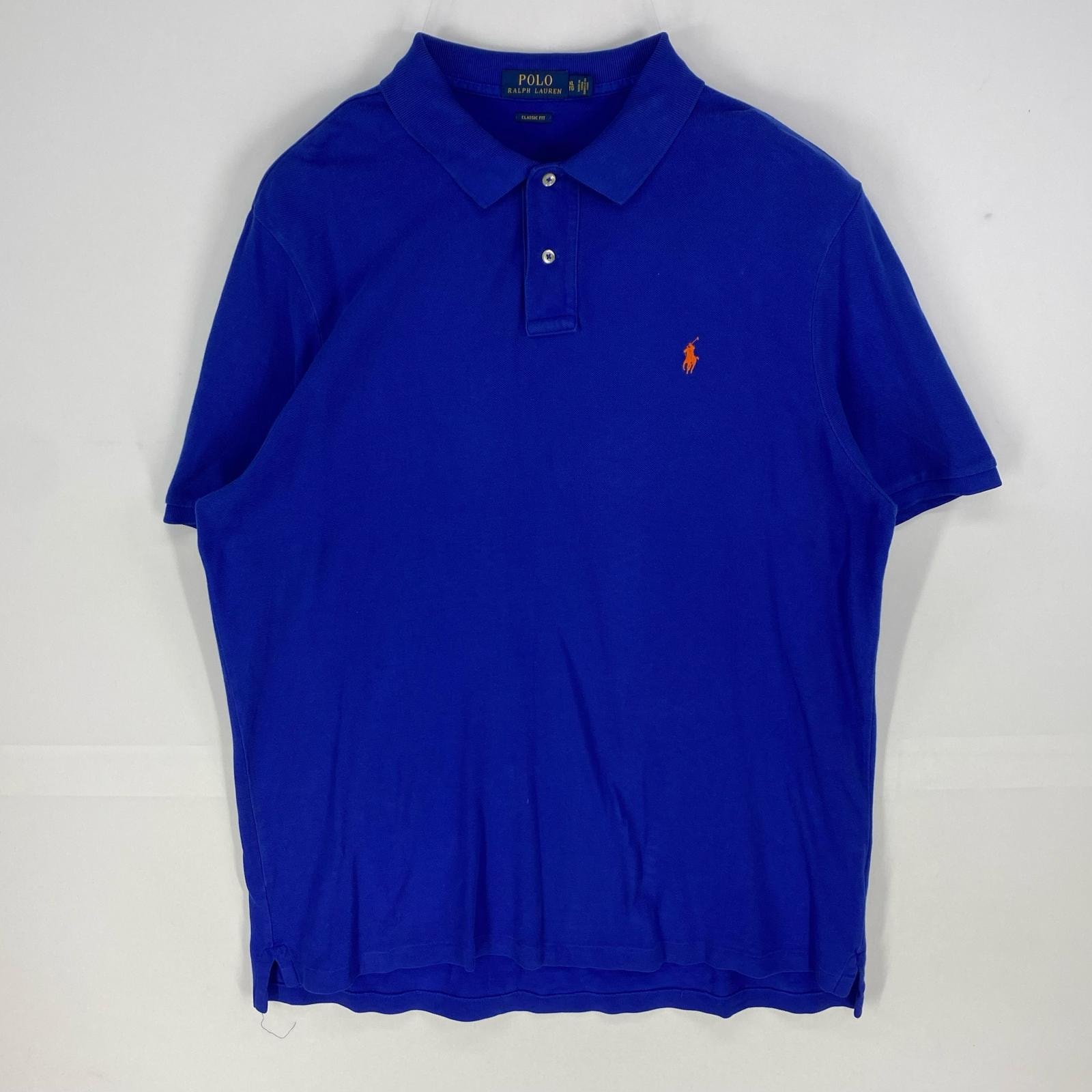 古着 ポロ・ラルフローレン POLO RALPH LAUREN 鹿の子 半袖シャツ ワンポイント刺繍 ポロシャツ ショートスリーブ XL  ブルー系 メンズ