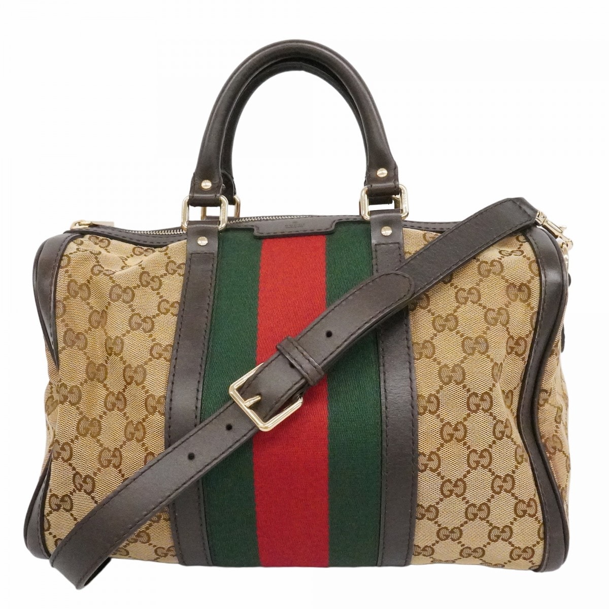 ★最終価格【6ce6062-k】グッチ ハンドバッグ GGキャンバス/シェリーライン 247205 キャンバス ブラウン シャンパンゴールド金具 2wayバッグ【中古】レディース