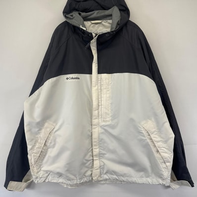 古着 コロンビア Columbia ジャケット フルジップ アウトドア パーカー ナイロン フード 大きいサイズ 2XL グレー系 ツートン メンズ