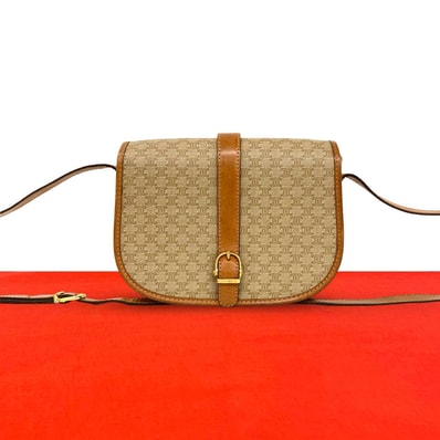 CELINE セリーヌ マカダム ブラゾン 柄 ロゴ 金具 レザー PVC ショルダーバッグ ブラウン
35058