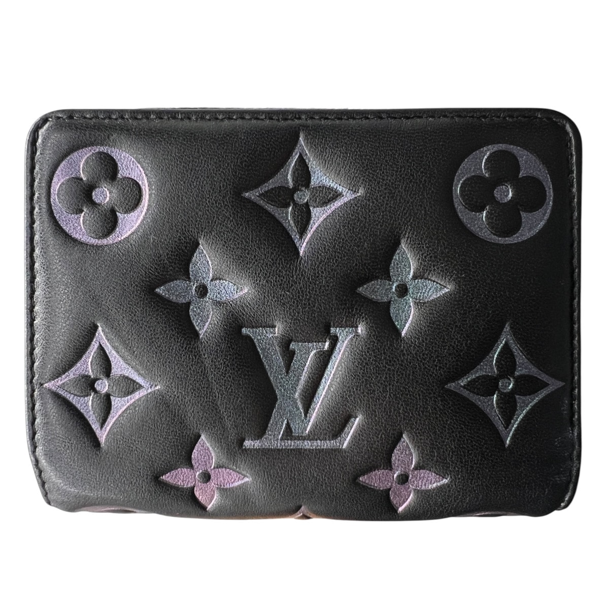LOUIS VUITTON 希少 極美品 ルイヴィトン ポルトフォイユ ルー モノグラム エンボス レインボーノワール 二つ折り財布 M82767 レザー RFID確認済 ブラック マルチカラー コンパクトウォレット LV Aランク 中古 鑑定済 ヴィトン財布