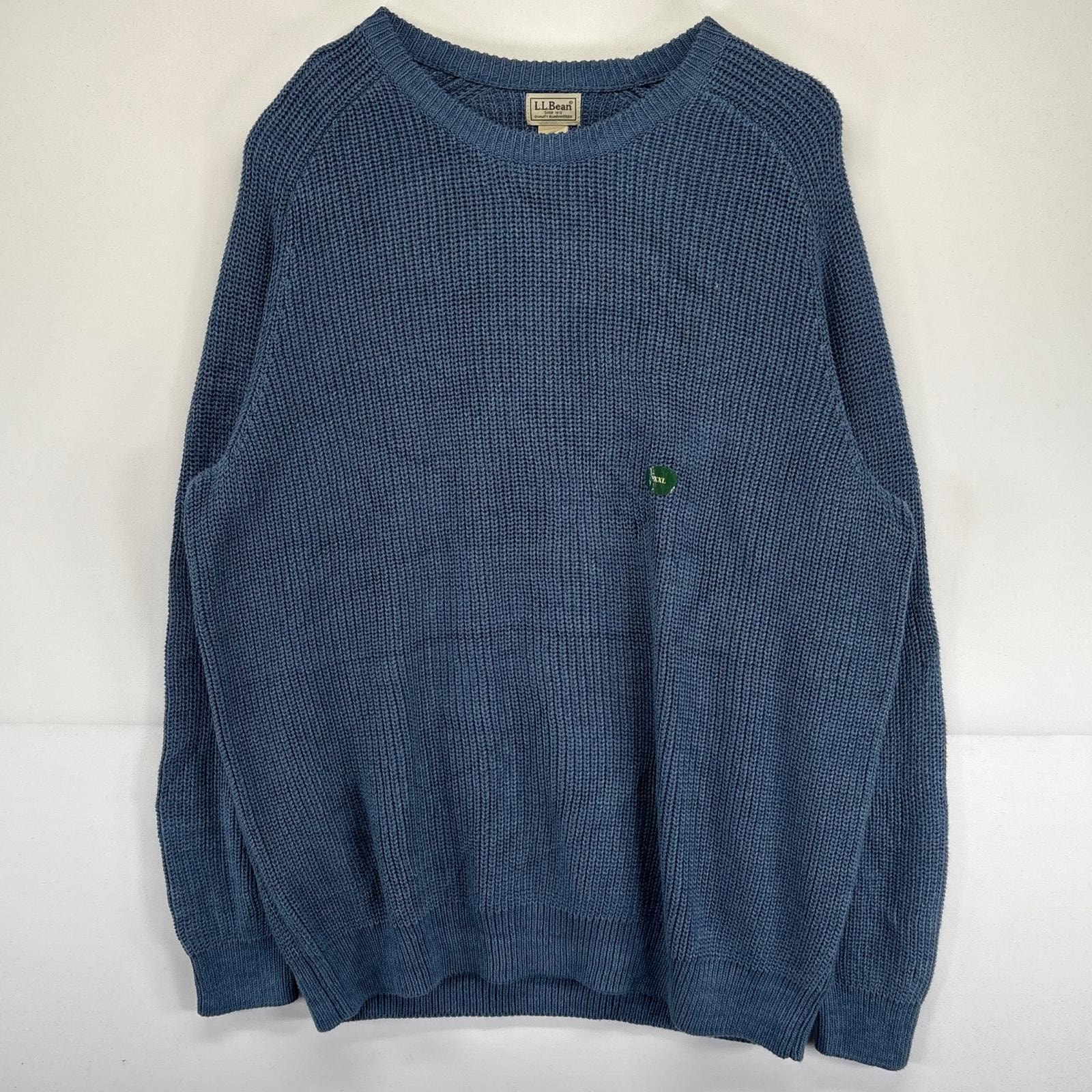 古着 美品 エルエルビーン L.L.Bean ニット 大きいサイズ コットン クルーネック 新品タグ付き 2XL  ブルー系 メンズ