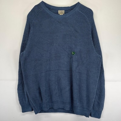 古着 美品 エルエルビーン L.L.Bean ニット 大きいサイズ コットン クルーネック 新品タグ付き 2XL ブルー系 メンズ