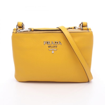 プラダ PRADA メタルロゴ ショルダーバッグ バッグ レザー レディース イエロー系 【中古】