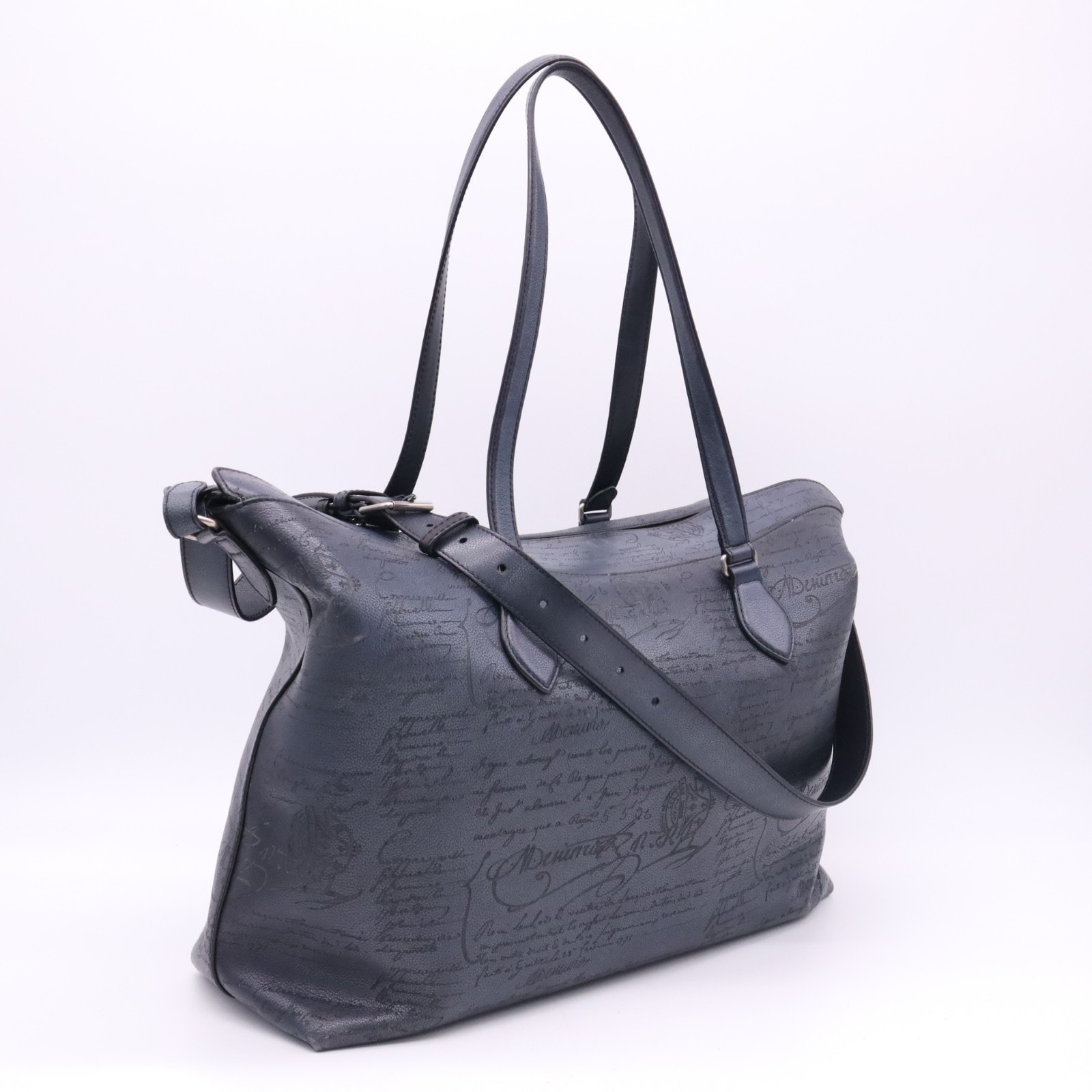 美品 Berluti ベルルッティ ヴェネチア ソフト カーフレザー レイトアワー ショッパー トートバッグ nero grigio 299204 ハンドバッグ ネイビー カーフレザー メンズ