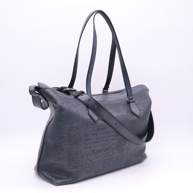 美品 Berluti ベルルッティ ヴェネチア ソフト カーフレザー レイトアワー ショッパー トートバッグ nero grigio 299204 ハンドバッグ ネイビー カーフレザー メンズ