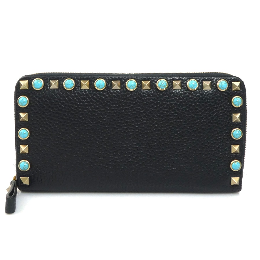 ヴァレンティノ ガラヴァーニ Valentino Garavani ラウンドファスナー長財布 レザー ブラック レディース【中古】 h31723a