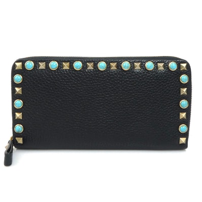 ヴァレンティノ ガラヴァーニ Valentino Garavani ラウンドファスナー長財布 レザー ブラック レディース【中古】 h31723a