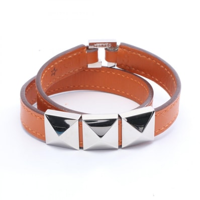エルメス HERMES メドール コリエドシアン ブレスレット アクセサリー GP(ゴールドメッキ) レザー オレンジ □K刻印(2007年製造) レディース シルバー系 / オレンジ系 【中古】