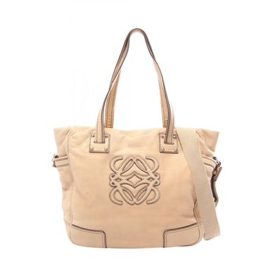 ロエベ LOEWE アナグラム 2WAY トートバッグ バッグ レザー レディース ベージュ系 【中古】