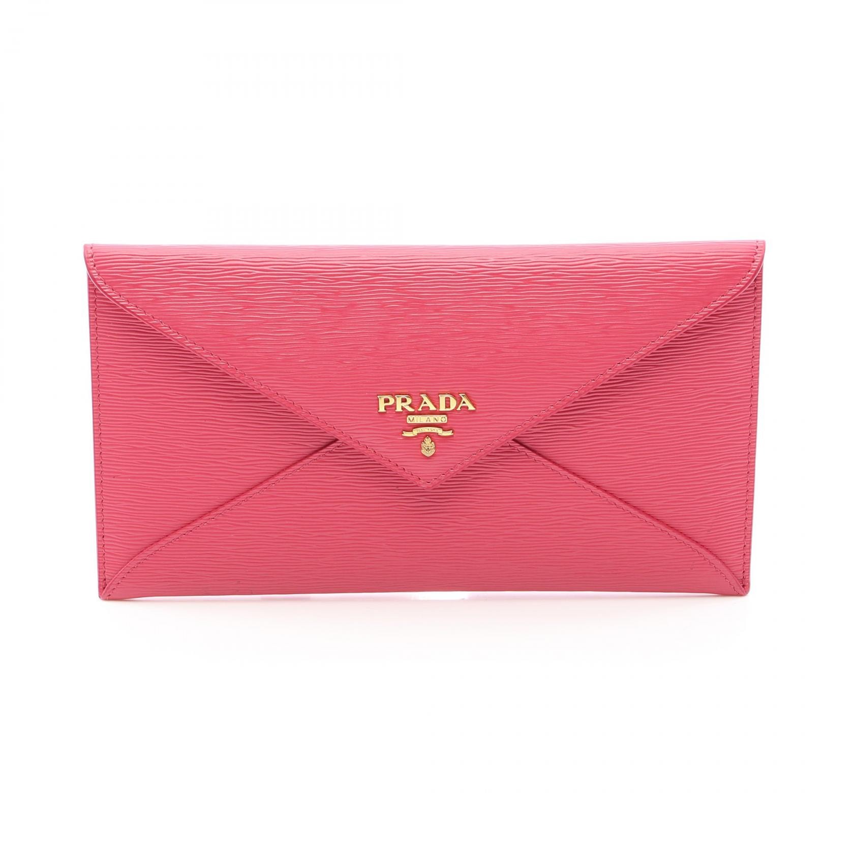プラダ PRADA VITELLO MOVE エンベロップ 二つ折り長財布 財布 レザー レディース ピンク系 【中古】