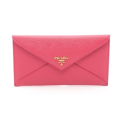 プラダ PRADA VITELLO MOVE エンベロップ 二つ折り長財布 財布 レザー レディース ピンク系 【中古】