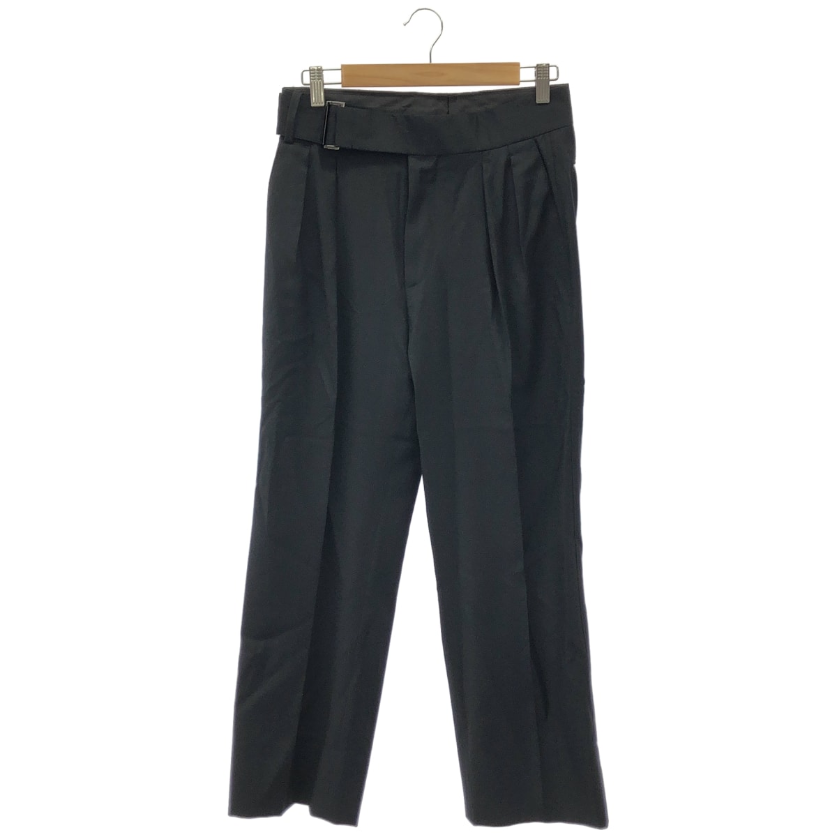 ポールスミス 25AW 692Z ブラック カシミア混 ウール ベルトフロント ワイドトライザーズ パンツ S