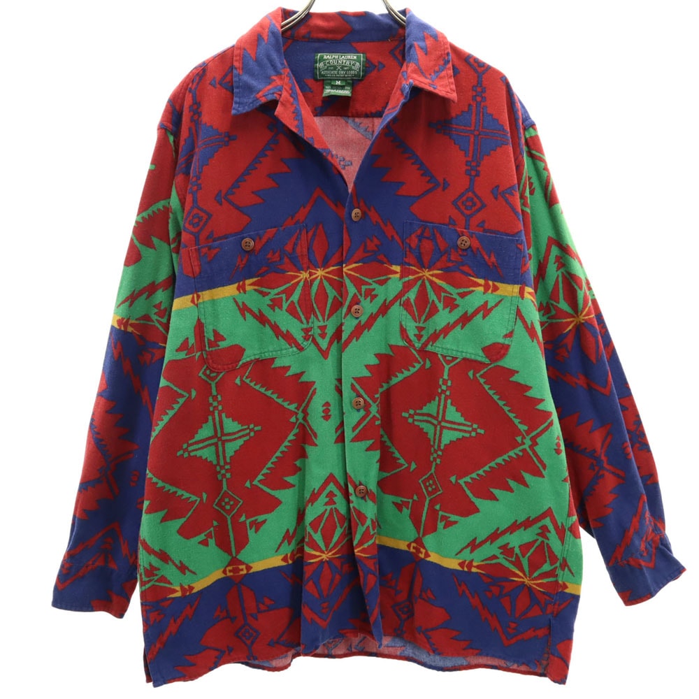 RALPH LAUREN COUNTRY ラルフローレンカントリー 90s ポロカントリー オールド ネイティブ柄 長袖 ネルシャツ M レッド系