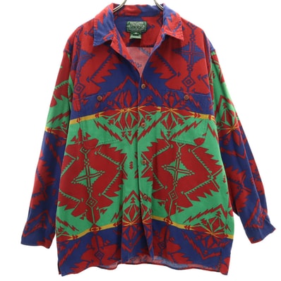 RALPH LAUREN COUNTRY ラルフローレンカントリー 90s ポロカントリー オールド ネイティブ柄 長袖 ネルシャツ M レッド系