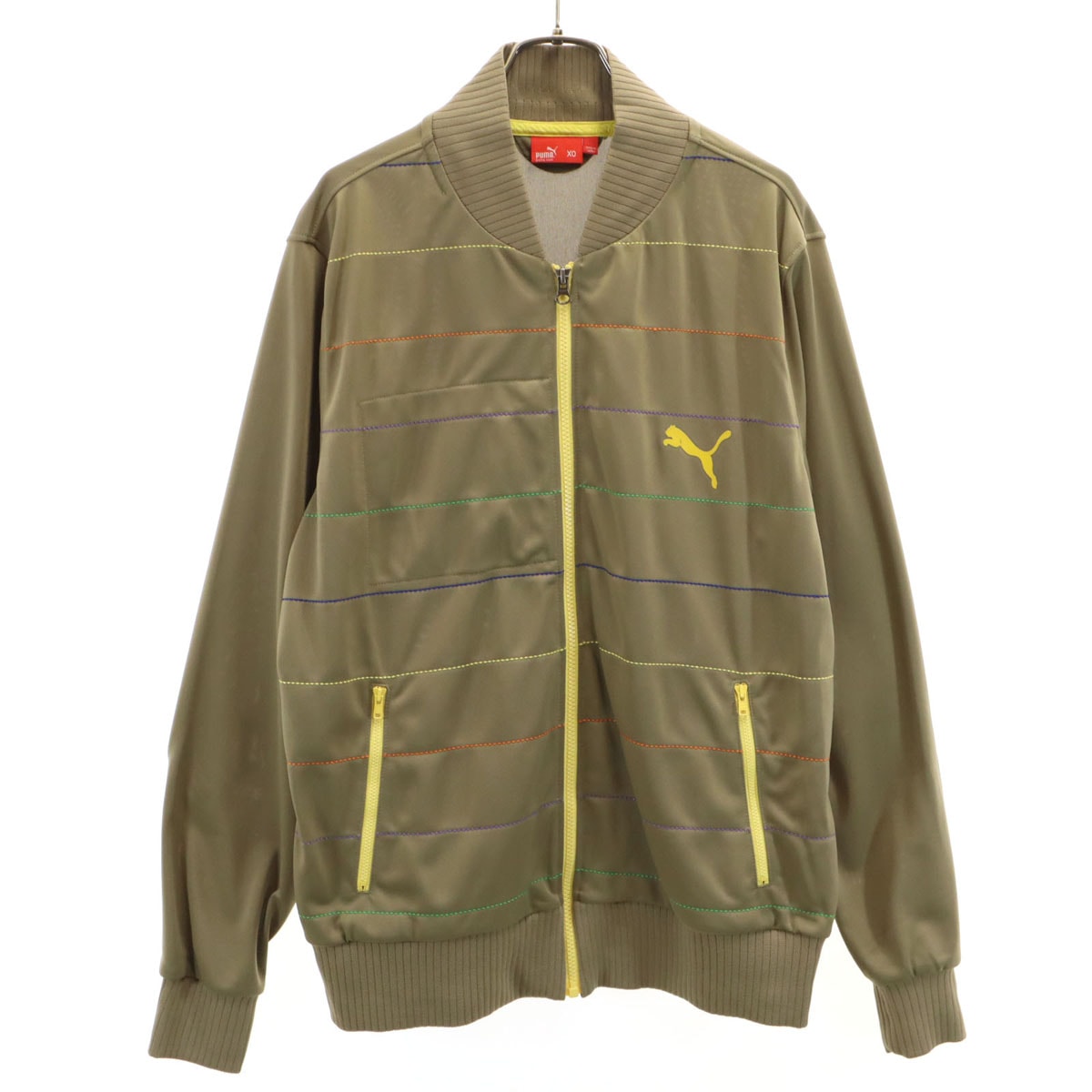 PUMA プーマ 日本製 ボーダー柄 トラックジャケット XO オリーブ系 ジャージ