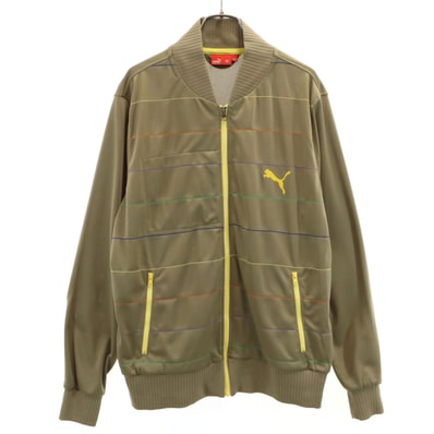 PUMA プーマ 日本製 ボーダー柄 トラックジャケット XO オリーブ系 ジャージ