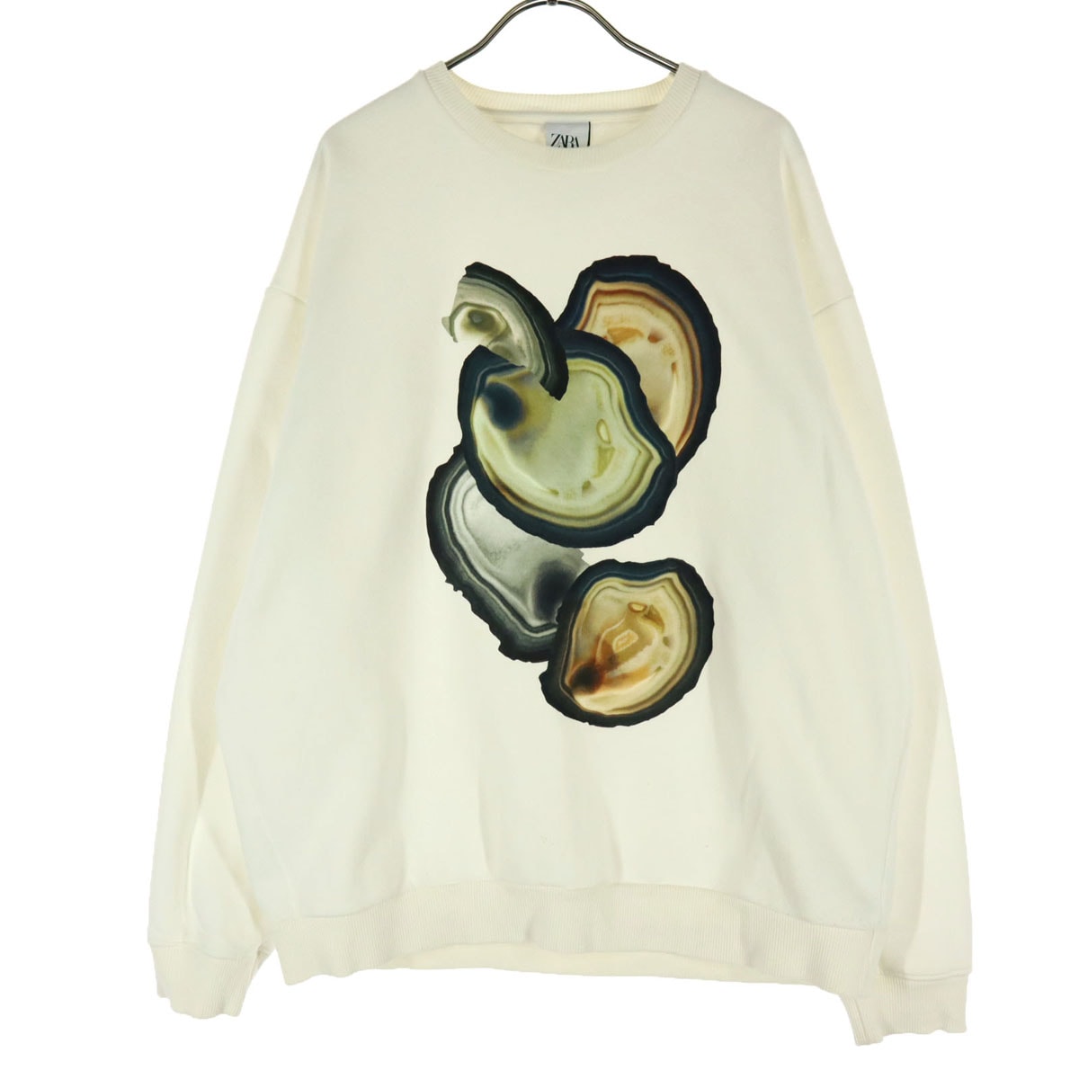 ZARA ザラ 裏起毛 プリント 長袖 トレーナー L アイボリー