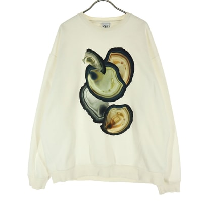 ZARA ザラ 裏起毛 プリント 長袖 トレーナー L アイボリー