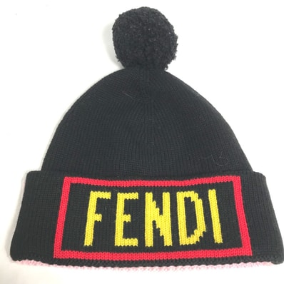 フェンディ FENDI ロゴ ポンポン付き FXQ056 バイカラー ビーニー 帽子 ニット帽 ニットキャップ ニット帽 ウール ピンク