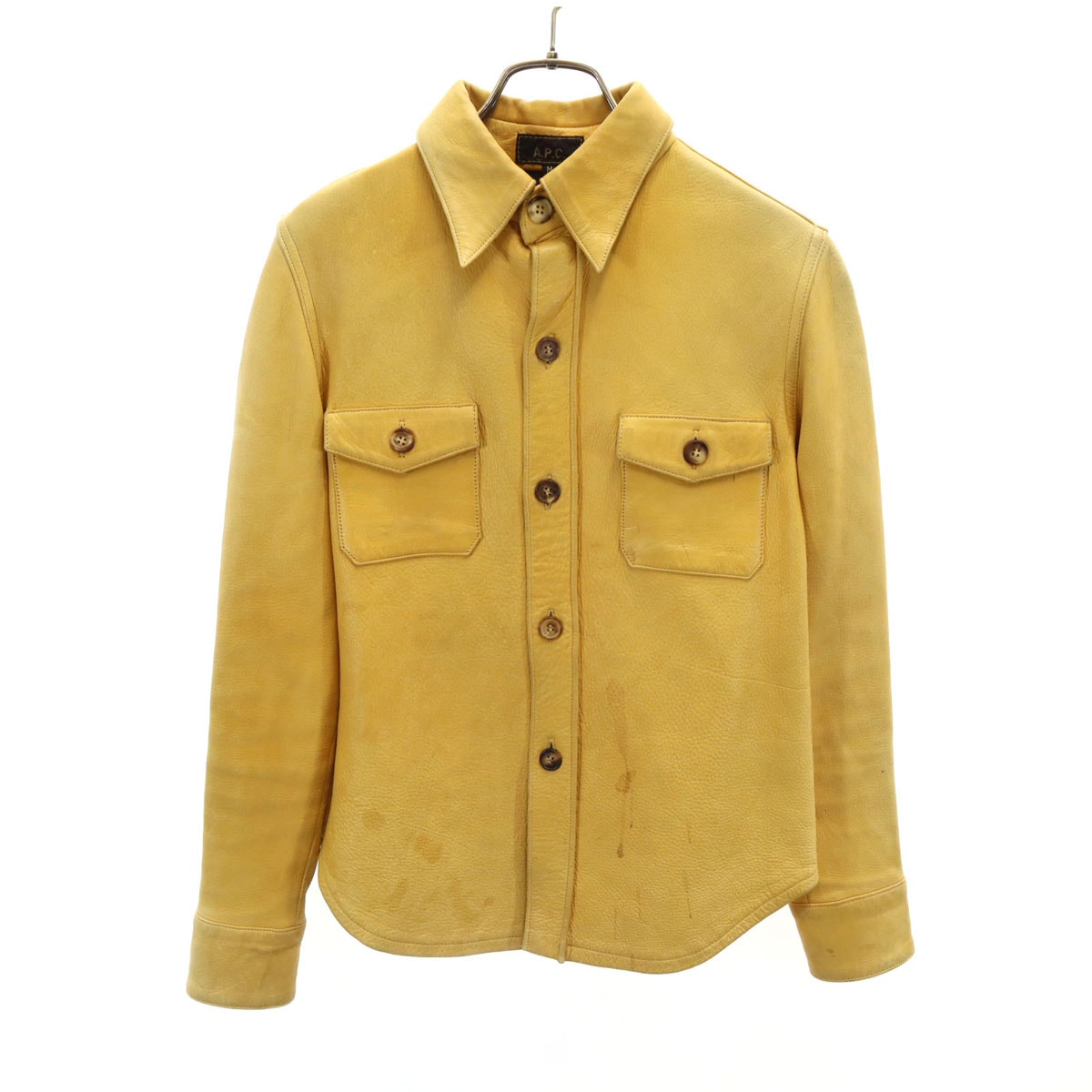 A.P.C. アーペーセー フランス製 長袖 ディアスキン レザー シャツ M イエロー