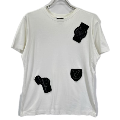 ルイヴィトン ホワイト×ブラック FHTB03 パッチ付き クルーネック 半袖Tシャツ L