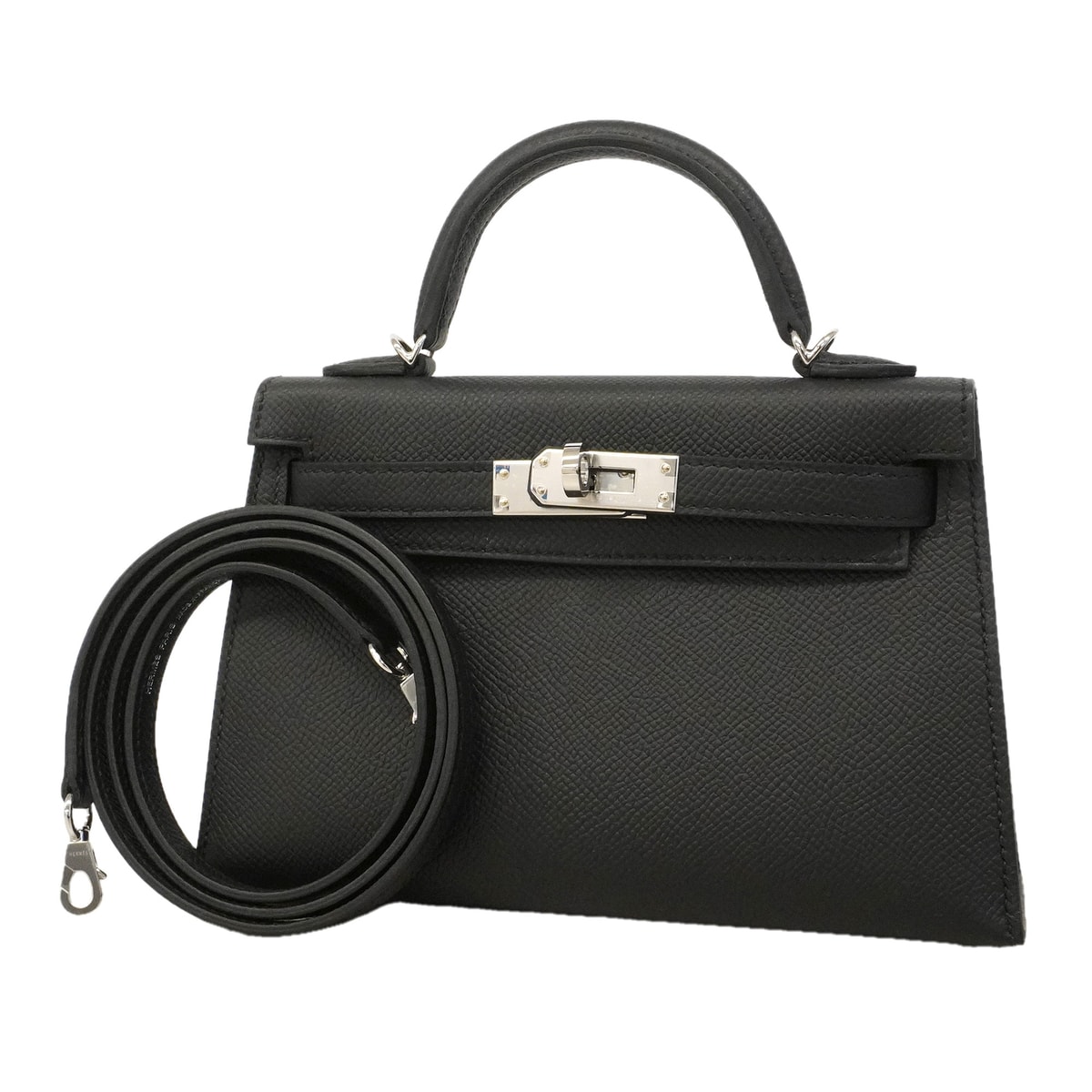 ★SALE【6hd3254-g】エルメス ハンドバッグ ミニケリー2 ヴォーエプソン ブラック シルバー金具 G刻印 2wayバッグ【中古】レディース