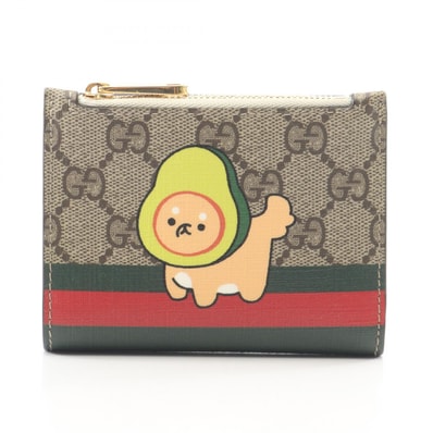 グッチ GUCCI GGスプリーム コンパクトウォレット アニマルプリント 二つ折り財布 財布 PVC レディース ベージュ系 / マルチカラー 736758 【中古】