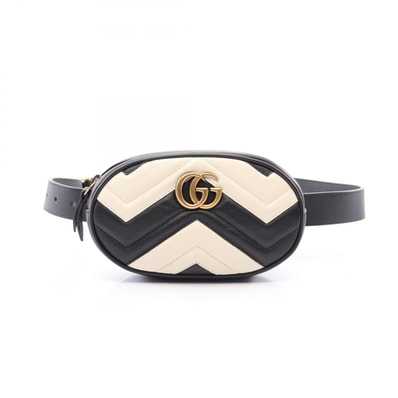 グッチ GUCCI GGマーモント ウエストバッグ バッグ レザー レディース ブラック系 / ホワイト系 476434 【中古】