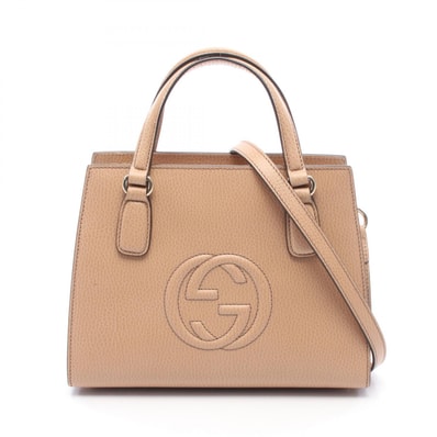 グッチ GUCCI ソーホー インターロッキングG 2WAY ハンドバッグ バッグ レザー レディース ベージュ系 607722 【中古】
