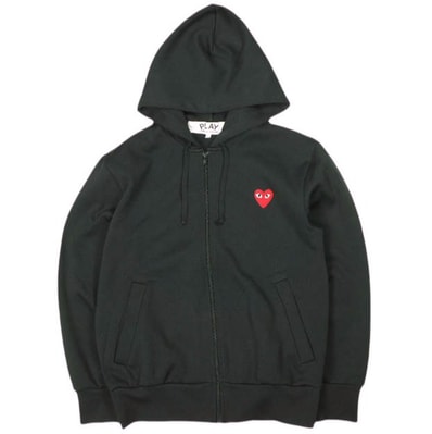 PLAY COMME des GARCONS プレイコムデギャルソン 日本製 Zip-Up Hoodie With Red Emblem ハートワッペン刺繍 ジップアップパーカー AZ-T172 S BLACK Filip Pagowski トップス