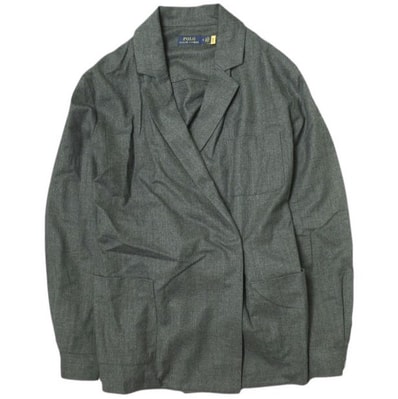 POLO RALPH LAUREN ポロ・ラルフローレン 一枚仕立て ベルテッドダブルブレザー 0 チャコールグレー ストレッチウール テーラードジャケット アウター g22844