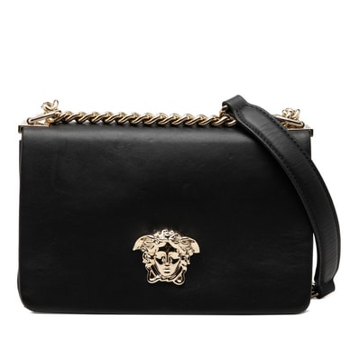 ヴェルサーチェ メデュ-サ フラップ チェーン ショルダーバッグ ブラック レザー レディース VERSACE 【中古】