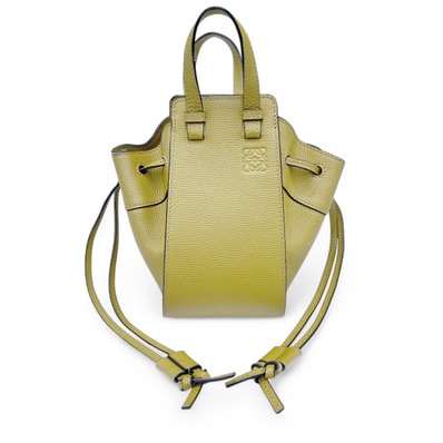 LOEWE 極美品 ロエベ ハンモック ミニ ドローストリング A538V07X10 2way ハンドバッグ ショルダーバッグ レザー マスタード イエロー クロスボディ ポシェット ミニバッグ Aランク 中古 鑑定済 ロエベバッグ