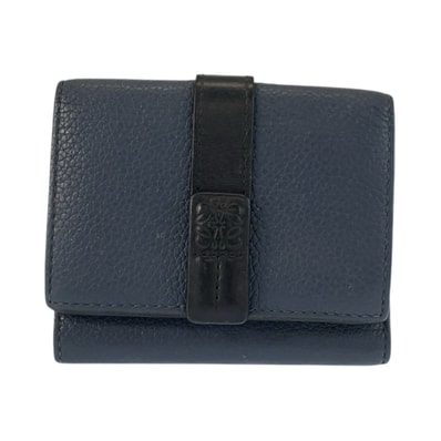 LOEWE ロエベ トライフォールド ウォレット ネイビー ブラック ブラウン レザー 折財布 コンパクトウォレット 603068 【中古】
