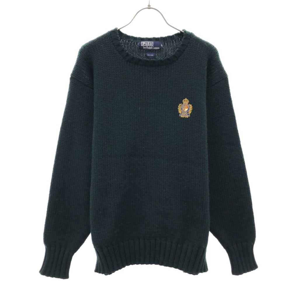 POLO RALPH LAUREN ポロラルフローレン 90s ウール オールド ロゴ刺繍 長袖 セーター L ダークグリーン ニット