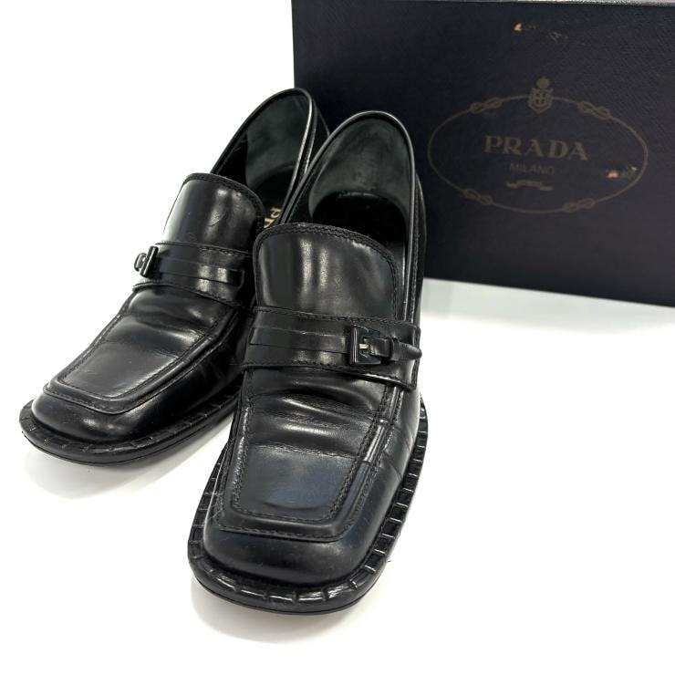 PRADA ローファー ブーツ スクエアトゥ ブラック #38 25.0cm相当 鑑定済み 正規品 プラダ