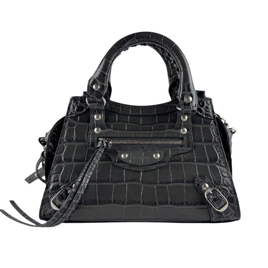 バレンシアガ BALENCIAGA ハンドバッグ ショルダーバッグ ネオ クラシック シティ ミニ 型押しレザー グレー レディース 638524【中古】 z10069